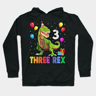 Kids Three Rex 3rd Birthday Third Dinosaur 3 Year Old Hoodie